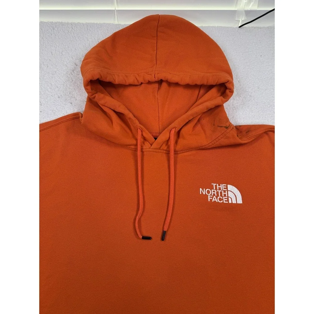 The North Face Hoodie Mens XL Orange Pullover Sweatshirt Logo Graphic Fleece